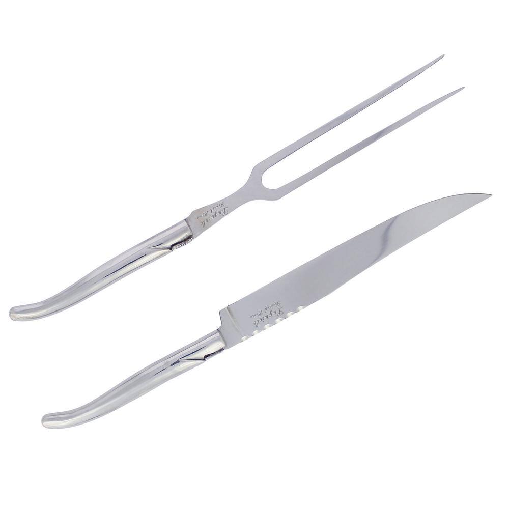 French Home Laguiole Stainless Steel Carving Knife and Fork Set.