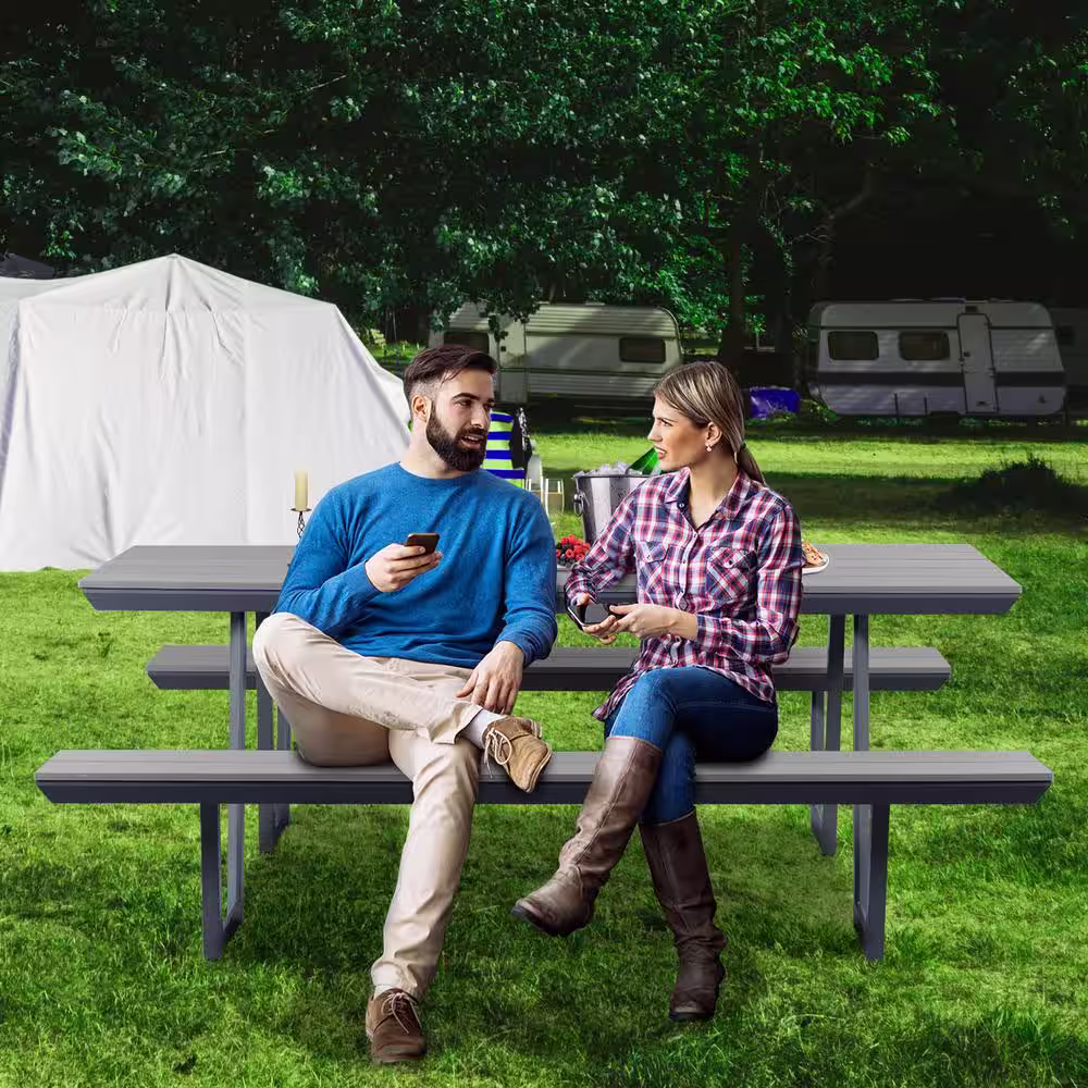 None 78 in. Gray Rectangle Picnic Table
