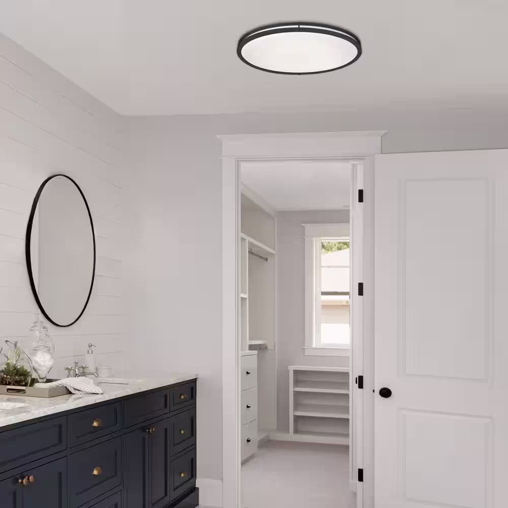 EnviroLite 32 in. Oval Matte Black Integrated 3000K CCT LED Ceiling Light Flush Mount
