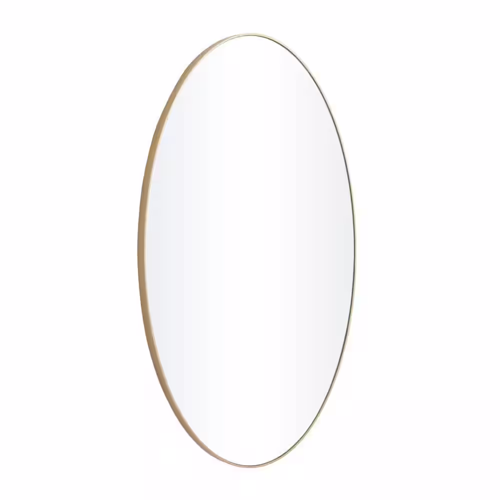 Litton Lane 40 in. x 24 in. Oval Round Framed Gold Wall Mirror with Thin Minimalistic Frame
