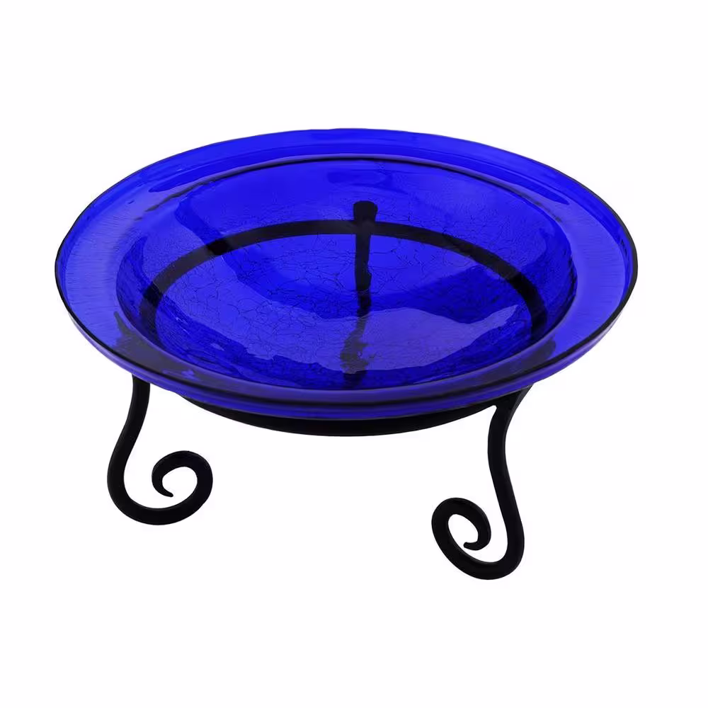 Achla Designs 12.5 in. Dia Cobalt Blue Reflective Crackle Glass Birdbath Bowl