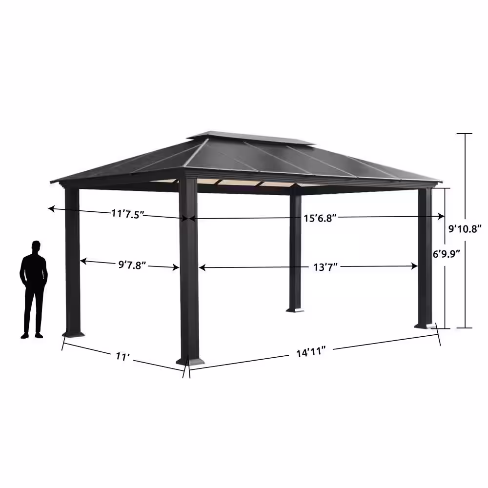 Paragon Outdoor Santa Monica 12 ft. x 16 ft. Black Hard Top Gazebo