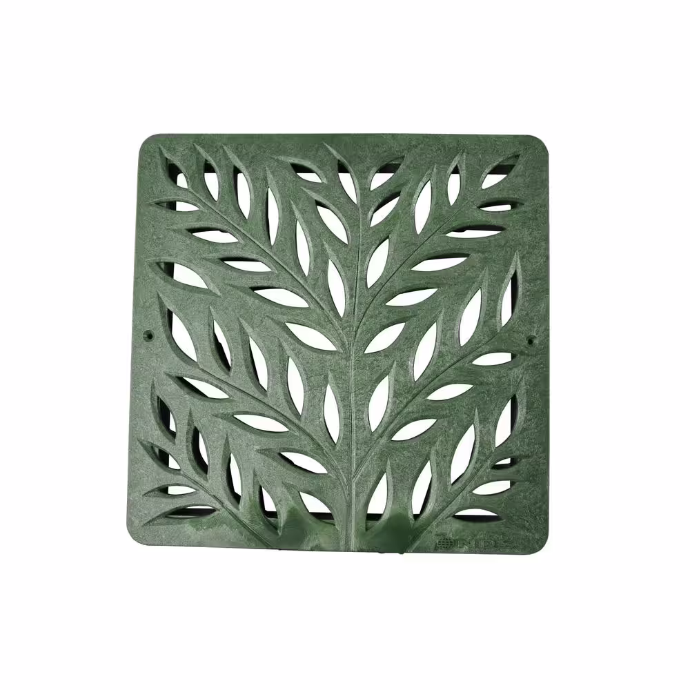 NDS 12 in. Square Catch Basin Drain Grate, Decorative Botanical Design, Green Plastic