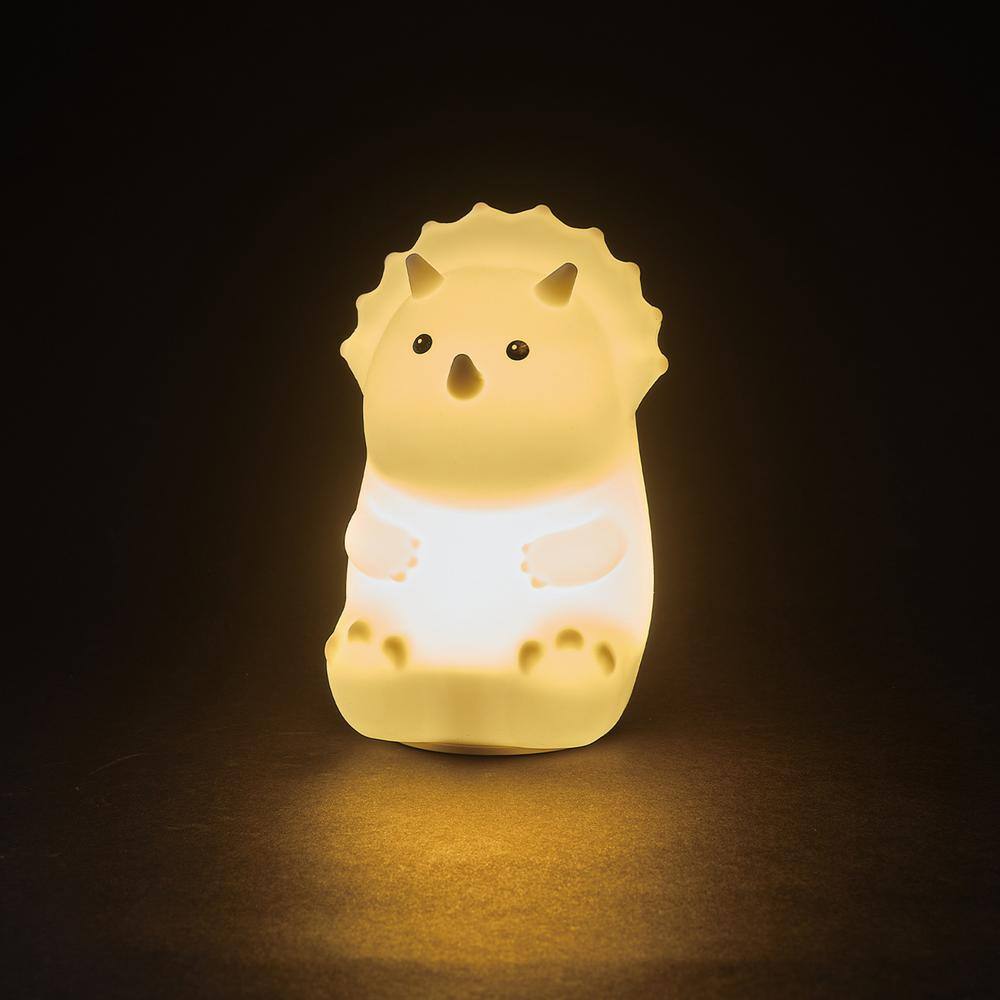 Globe Electric Terry Triceratops Multi-Color Changing Integrated LED Rechargeable Silicone Night Light Lamp, White