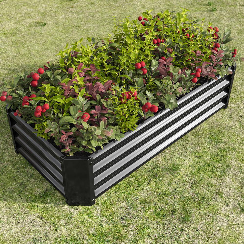 None 4 x 2 x 1 ft. Black Galvanized Steel Rectangular Outdoor Raised Beds Garden Planter Box for Vegetables, Flowers, Herbs