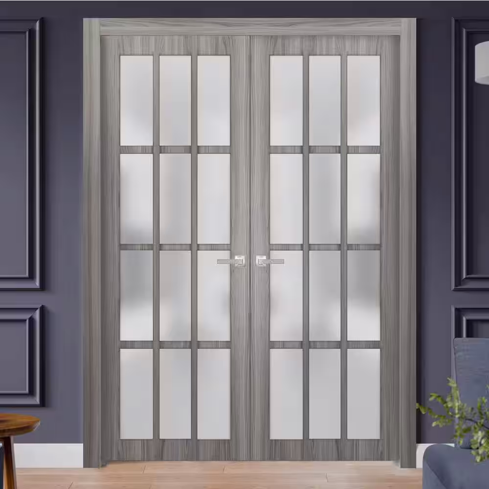 Sartodoors 3312 60 in. x 80 in. Universal Handling Frosted Glass Solid Core Gray Finished Pine Wood Interior Door Slab