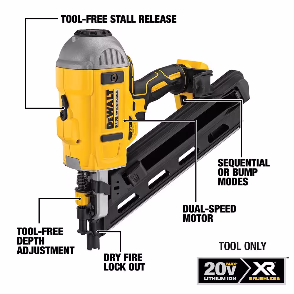 DEWALT 20-Volt MAX XR Cordless Brushless 2-Speed 30Â° Paper Collated Framing Nailer w/20-Volt MAX 5.0Ah Battery