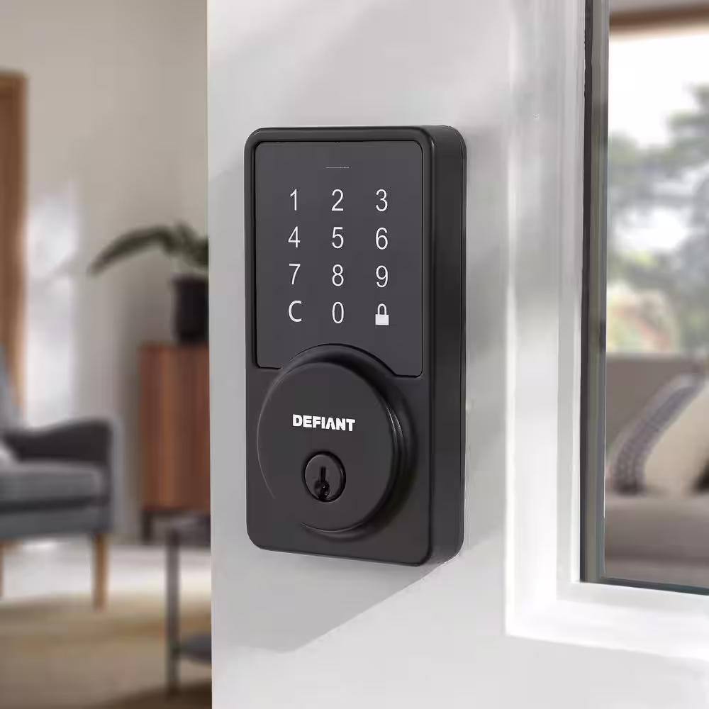 Defiant Square Matte Black Smart Wi-Fi Deadbolt Powered by Hubspace