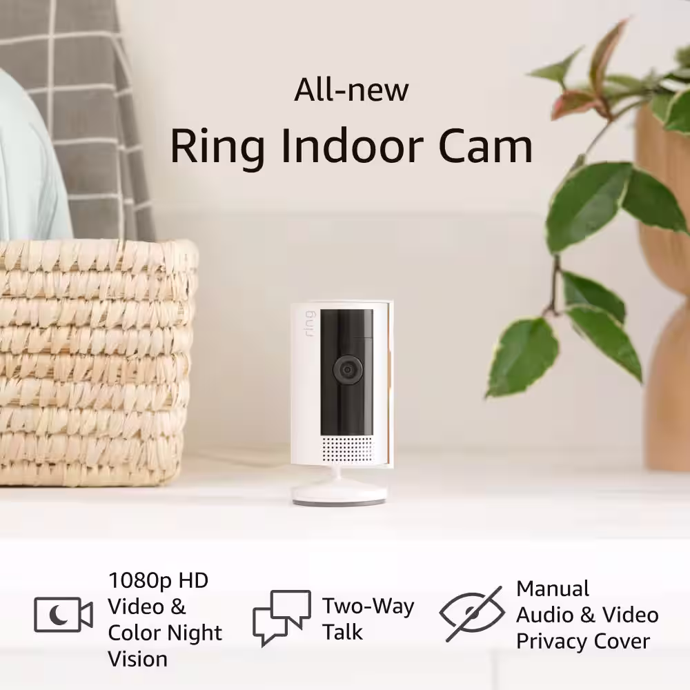 Ring Indoor Cam (2nd Gen) - Plug-In Smart Security Wifi Video Camera, with Included Privacy Cover, Night Vision, White