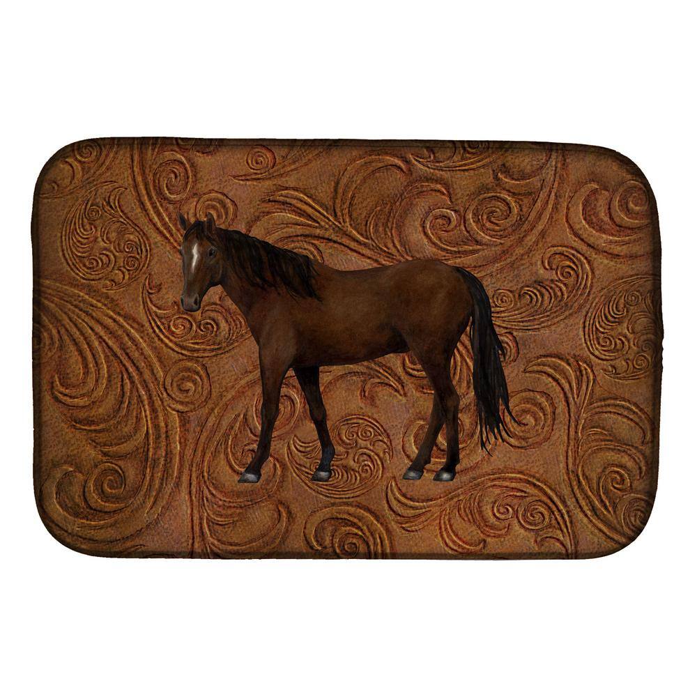 Caroline's Treasures 14 in. x 21 in. Multicolor Horse Dish Drying Mat
