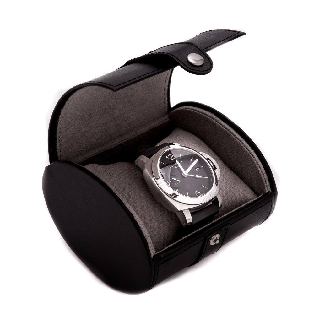 BEY-BERK Black Leather Single Watch Travel Case