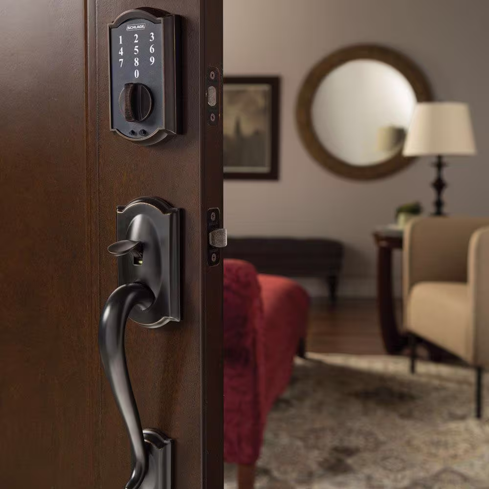 Schlage Camelot Aged Bronze Electronic Touch Keyless Touchscreen Deadbolt with Thumbturn