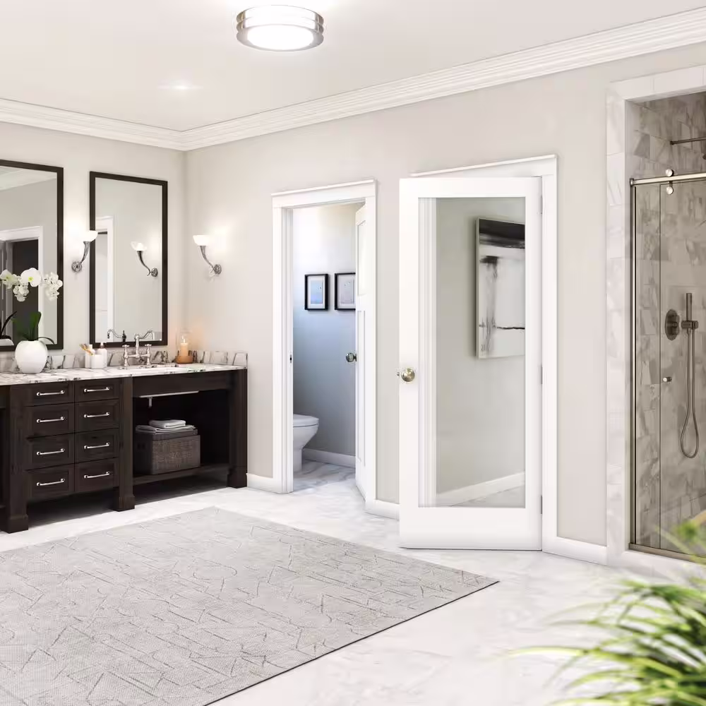 eightdoors 32 in. x 80 in. x 1-3/8 in. 1-Lite Solid Core Clear Glass Shaker White Primed Wood Interior Door Slab