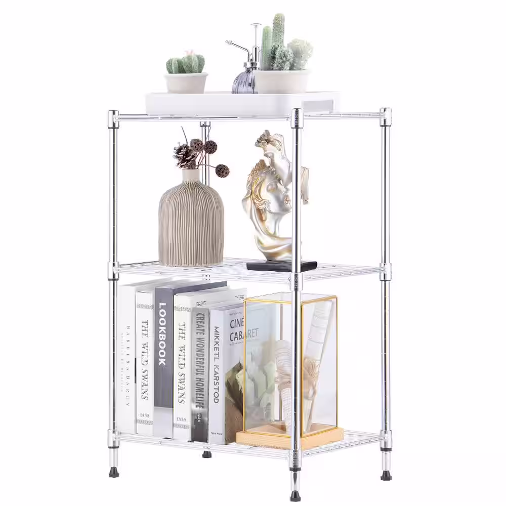 mzg Chrome 3-Tier Steel Garage Storage Wire Shelving Unit (18 in. x 26 in. x 12 in.)