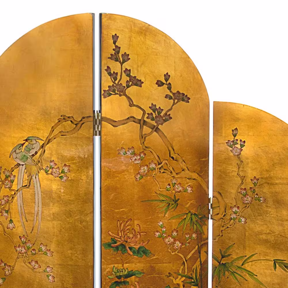 Oriental Furniture 6 ft. Gold 4-Panel Golden Cranes Room Divider