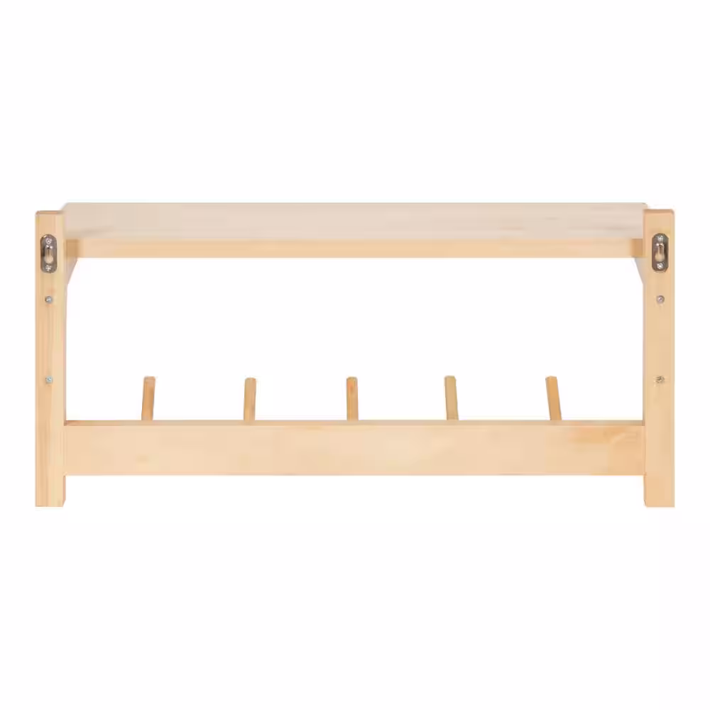 Kate and Laurel Meridien 8.25 in. D 24.00 in. W 11.50 in. H Natural Wood Floating Decorative Wall Shelf with Hooks