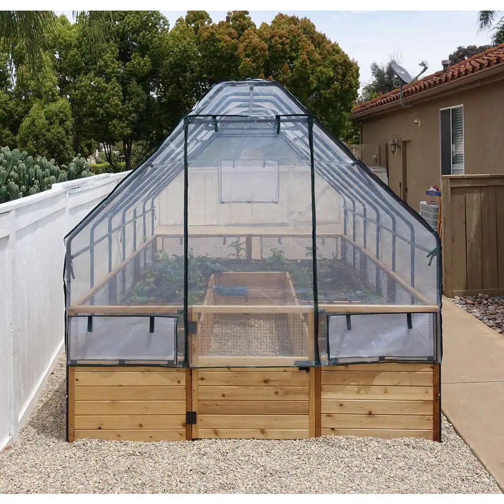 Outdoor Living Today 8 ft. x 12 ft. Cedar Garden in A Box with Greenhouse Cover