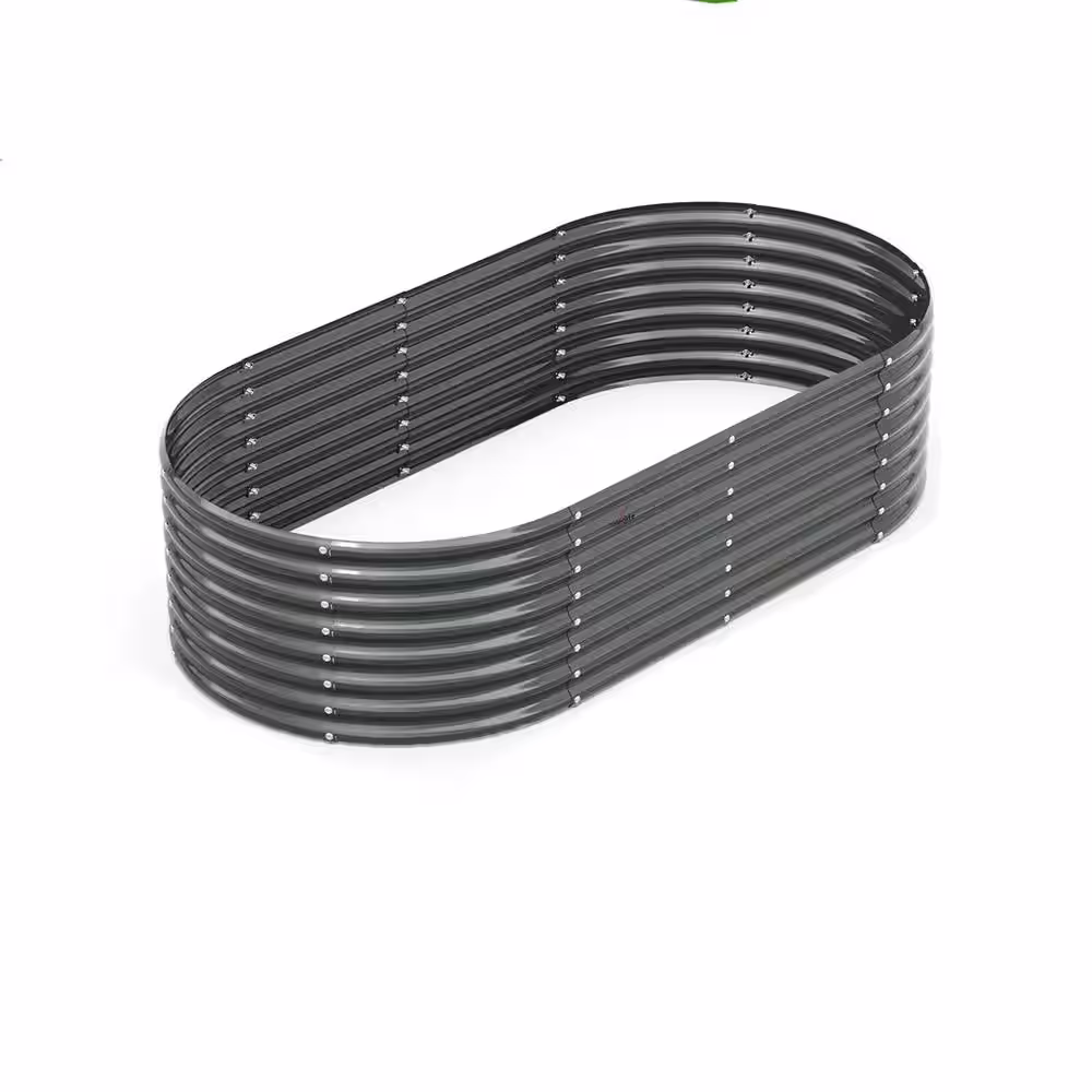 None 8 ft. L x 4 ft. W x 2 ft. H Outdoor Gray Galvanized Raised Steel Garden Bed Oval Above Ground Modular Planter Boxes
