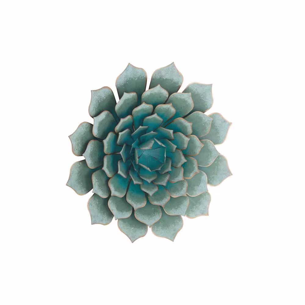 Litton Lane Metal Teal Floral Wall Decor