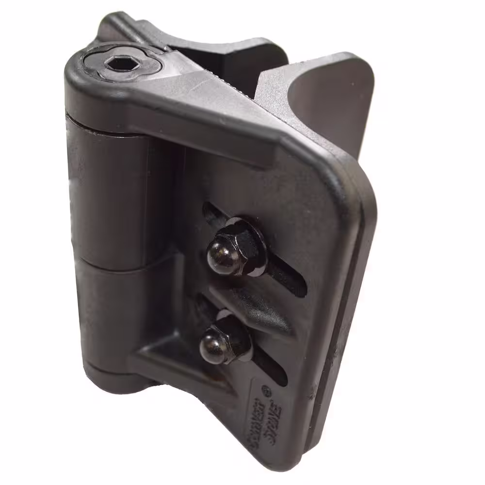 None Black Heavy-Duty Nylon Polymer Self-Closing Multi-Adjustable Gate Hinges for Round Posts (2-Pack)