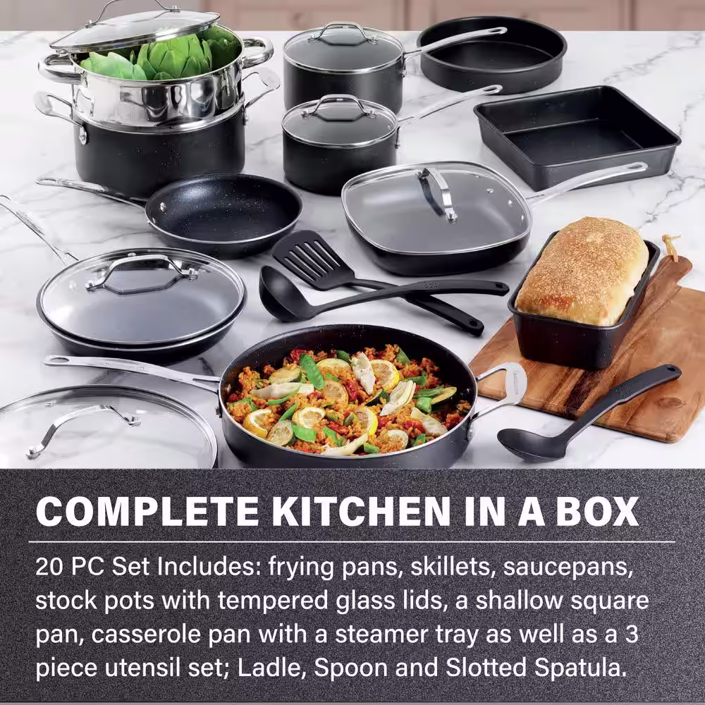 GRANITESTONE 20-Piece Aluminum Ultra-Durable Non-Stick Diamond Infused Express Cookware and Bakeware Set