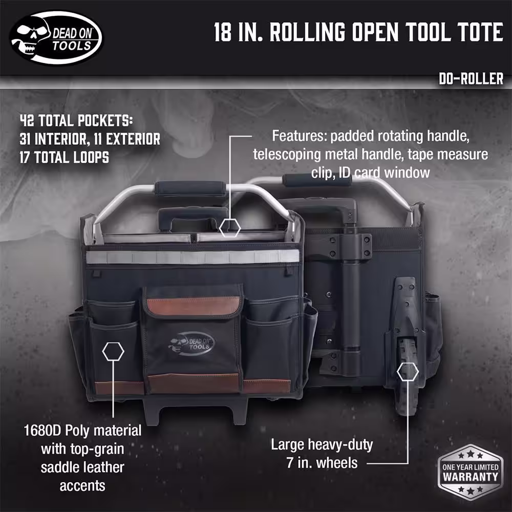 DEAD ON TOOLS 18 in. Rolling Tool Tote with Extended Handle
