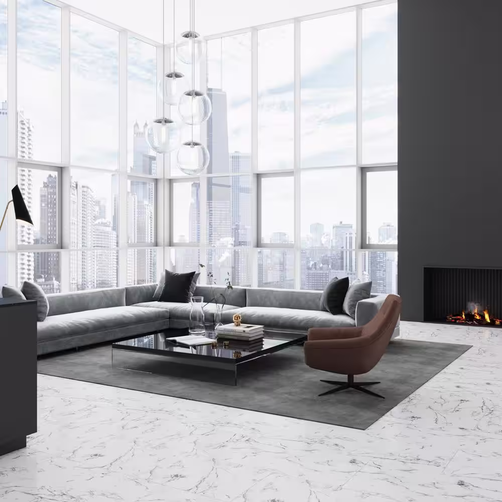 Lucida Surfaces TerraCore Calacatta 22 MIL x 12 in. W x 24 in. L Click Lock Waterproof Vinyl Tile Flooring (864 sqft/pallet)