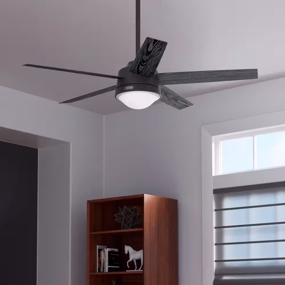 Hunter Lykke 52 in. Indoor Matte Black Ceiling Fan with Light Kit and Remote