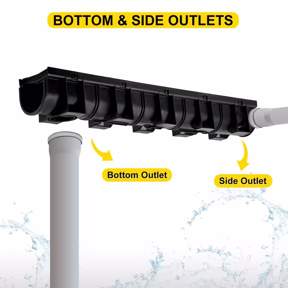 VEVOR Trench Drain Grate 39 in. L x 5.8 in. W x 5.2 in. D Drainage Trench with Plastic Grate and End Cap Channel Drain 6 Pack