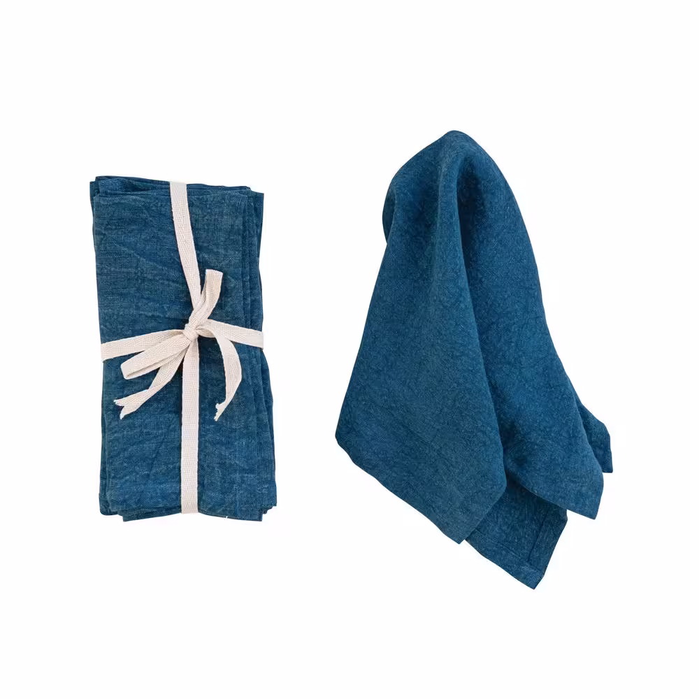 Storied Home 18 in. W x 0.25 in. H Blue Stonewashed Linen Dinner Napkins (Set of 4)
