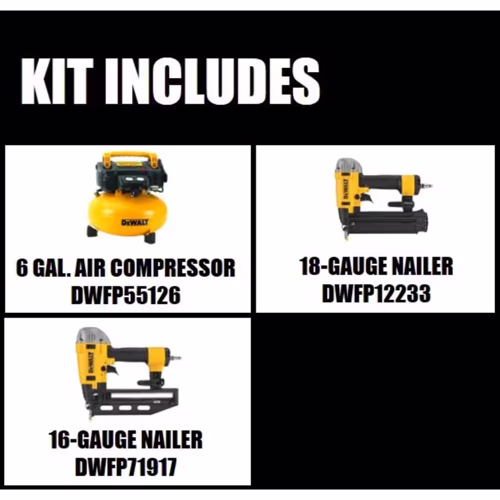 DEWALT 6 Gal. 165 PSI Portable Electric Pancake Air Compressor with 18-GA Pneumatic Corded Brad Nailer & 16-GA 2-1/2 in. Nailer