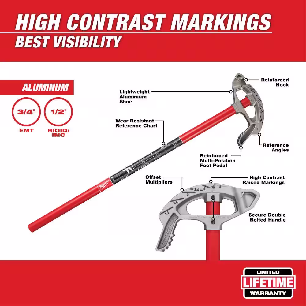 Milwaukee 3/4 in. Aluminum Conduit Bender and Handle with 100 ft. Polyester Fish Tape with Non-Conductive Tip