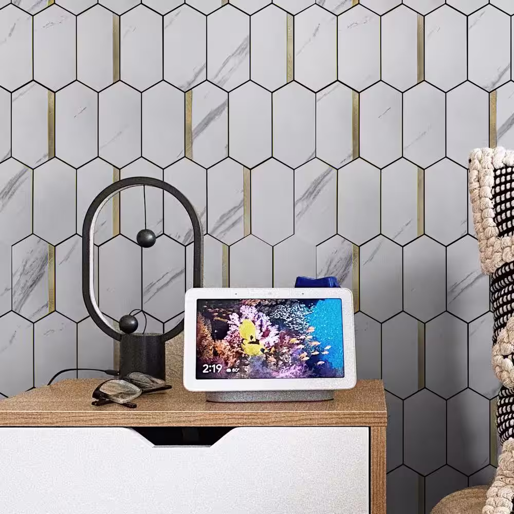 Art3dwallpanels White Marble 12 in. x 12.5 in. PVC Peel and Stick Tile, Stick on Backsplash for Kitchen, Bathroom 9.5 sq. ft./Box
