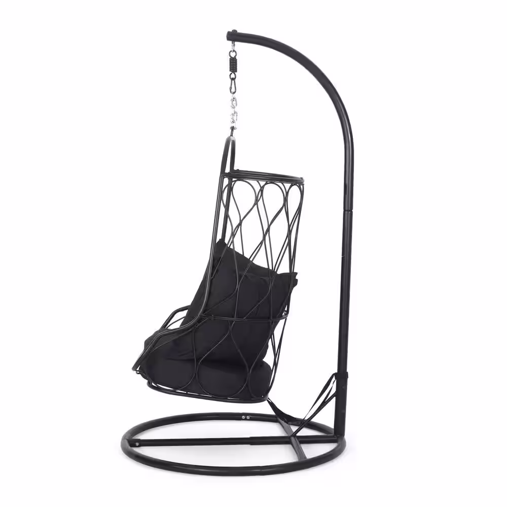 None Meader 32 in. Hammock Chair Indoor/Outdoor Hanging Swing with Stand in Black