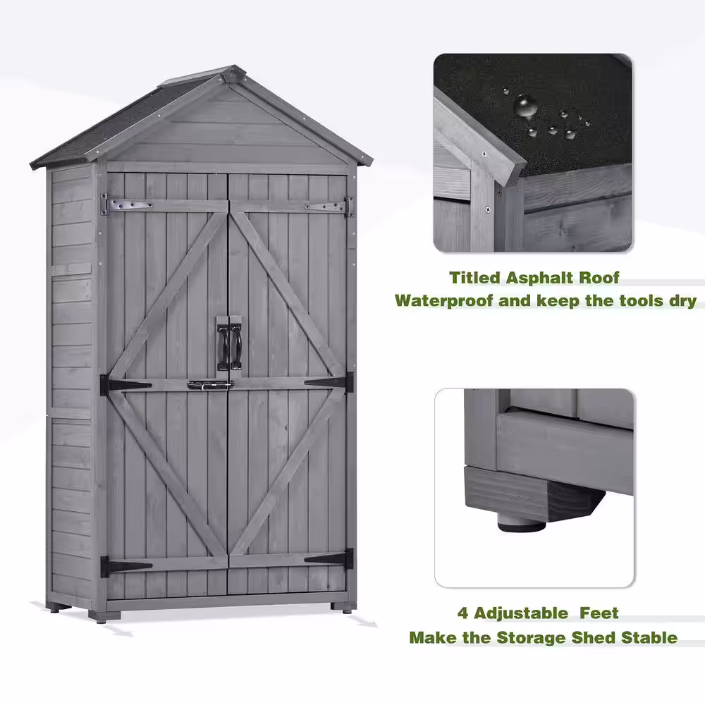 waelph 3 ft. W x 2 ft. D Gray Wood Storage Shed with Lockable Doors, 3-Tier Shelves, 5.1 sq. ft.
