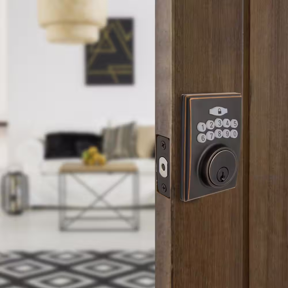 Defiant Square Aged Bronze Electronic Single Cylinder Keypad Deadbolt