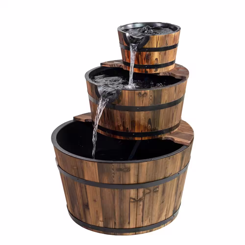 None Patio Premier Wood 3-Tiered Cascading Washtub Fountain