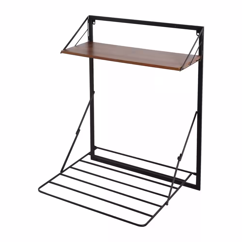 Honey-Can-Do Laundry Room Makeover 24 in. W x 31 in. H Melamine and Steel Wall-Mounted Folding Drying Rack in Black/Walnut
