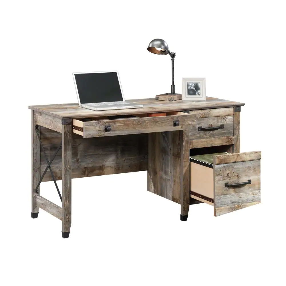 SAUDER Carson Forge 53.189 in. Rustic Cedar Computer Desk with File Storage