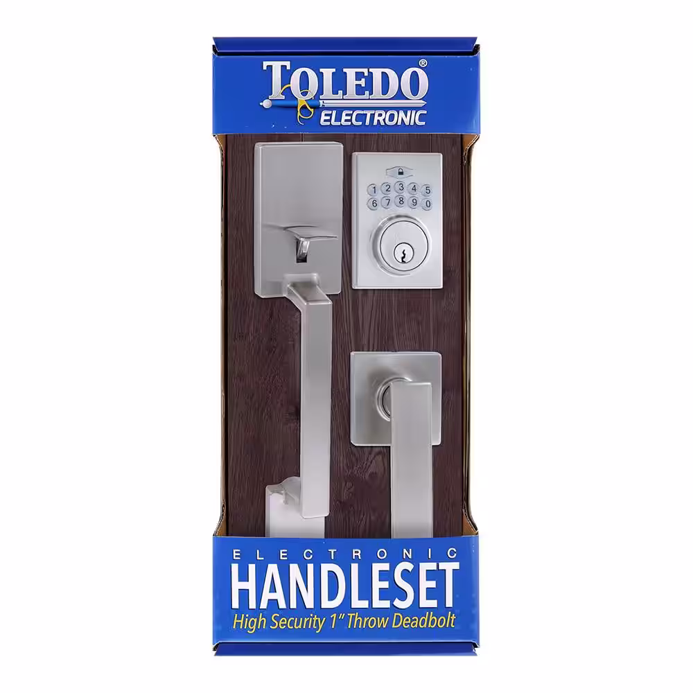 Toledo European Lugo Electronic Deadbolt Satin Stainless Steel Low Profile Handle Set Single Cylinder