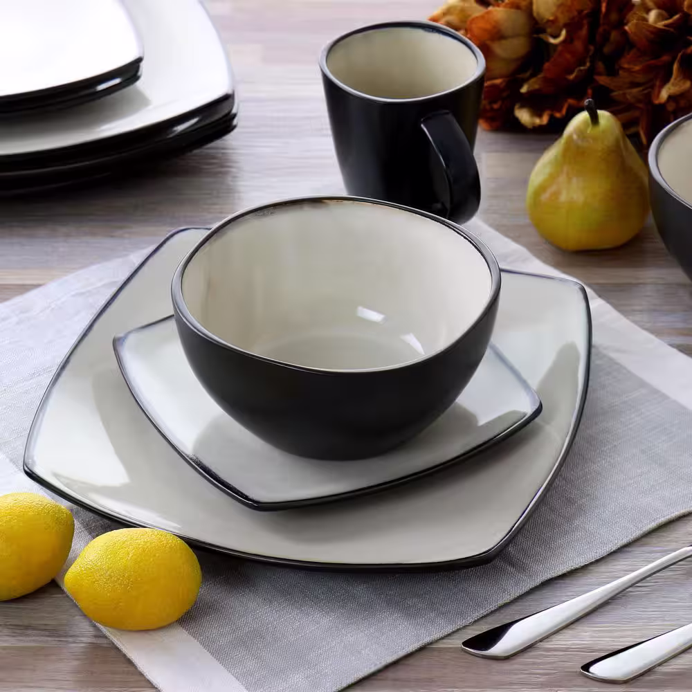 GIBSON ELITE Soho Lounge 16-Piece In Sand Square Stoneware Dinnerware Set