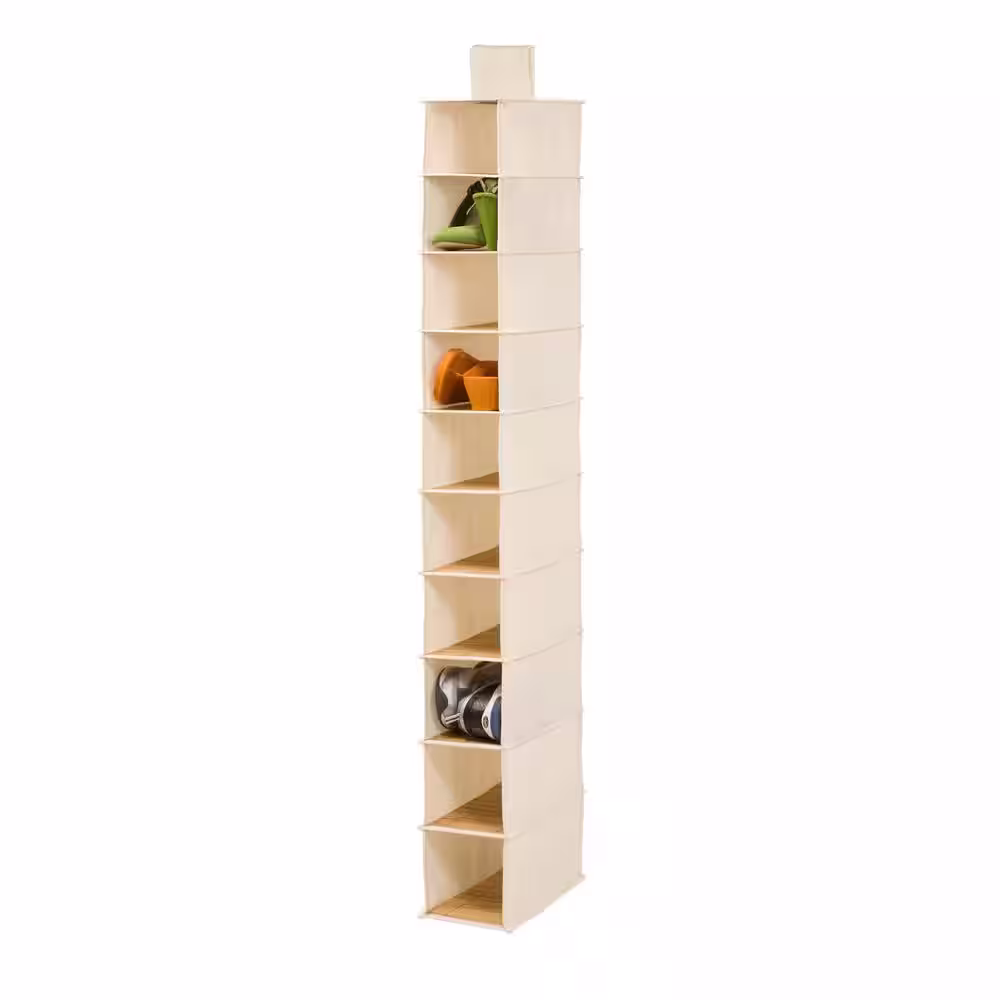 Honey-Can-Do 51.18 in. H 10-Pair Natural Bamboo and Canvas Hanging Shoe Organizer