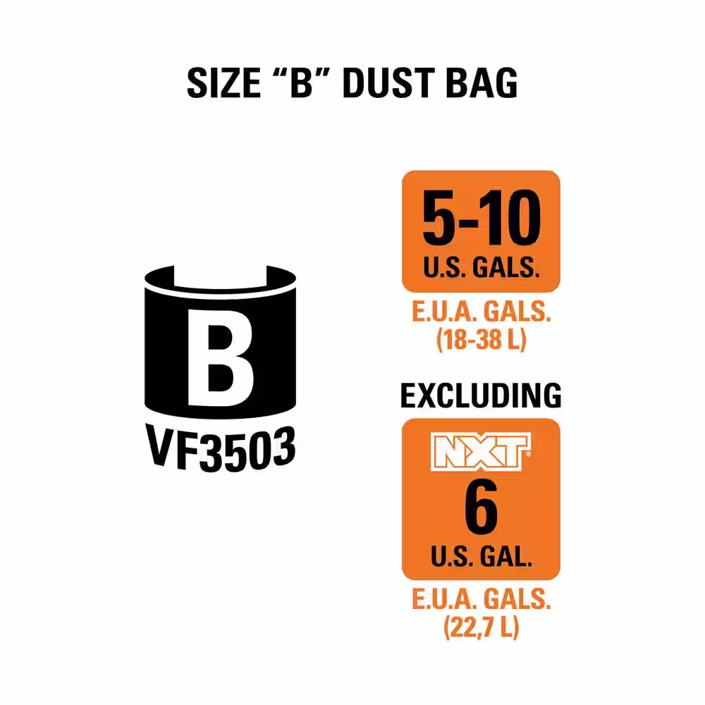 RIDGID High-Eff. Wet/Dry Vac Dust Bags for 5-8 Gal. Shop-Vac Brand Vacs, 5-10 Gal. RIDGID Vacs, except HD0600, Size B (6-Pack)