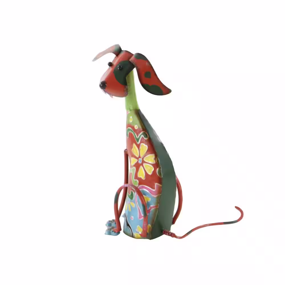 Litton Lane 17 in. Metal Indoor Outdoor Dog Garden Sculpture with Floral Pattern