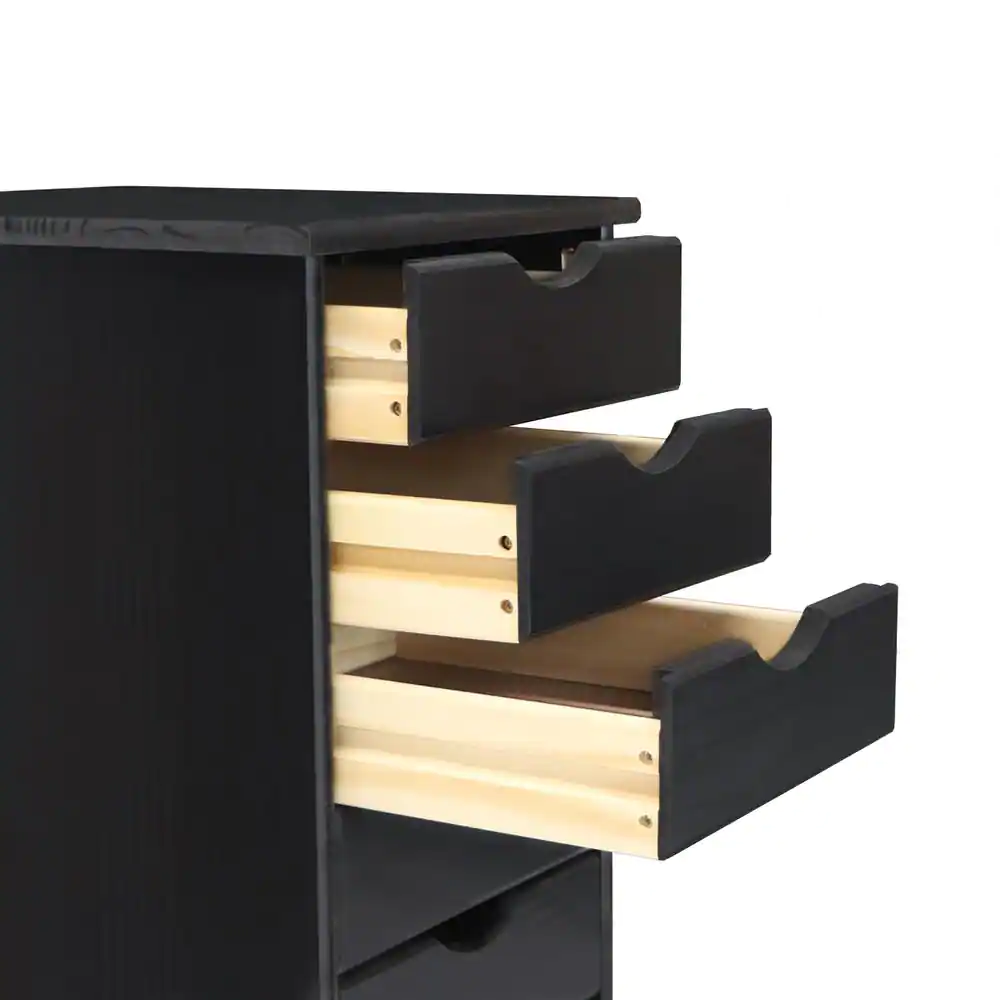 None 6-Drawer Solid Wood Mobile Storage Cart in Black