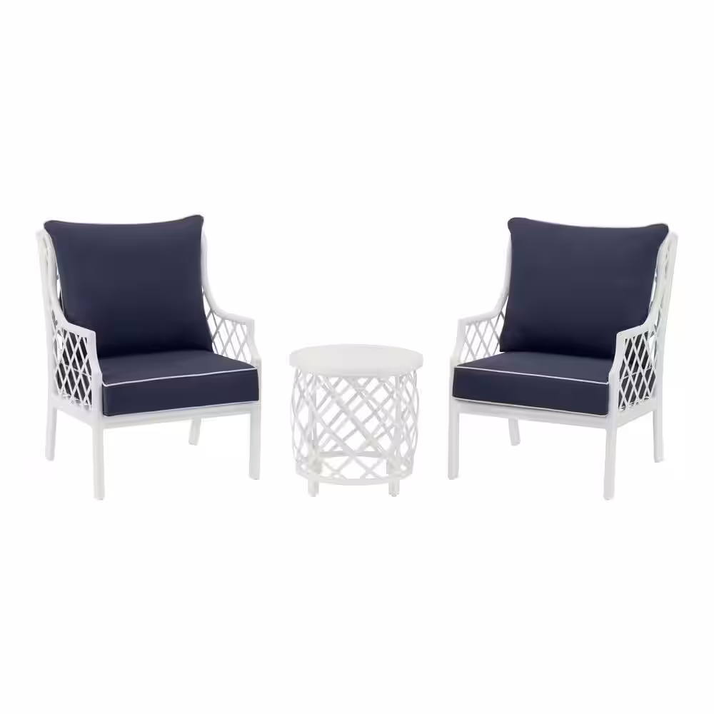 Home Decorators Collection Shelbourne 3-Piece Aluminum Patio Conversation Set with Acrylic Midnight Blue Cushions