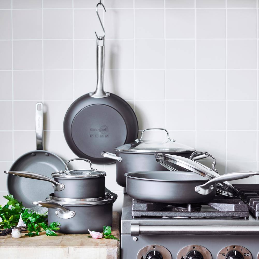GreenPan Chatham 10-Piece Hard-Anodized Aluminum Ceramic Nonstick Cookware Set in Gray