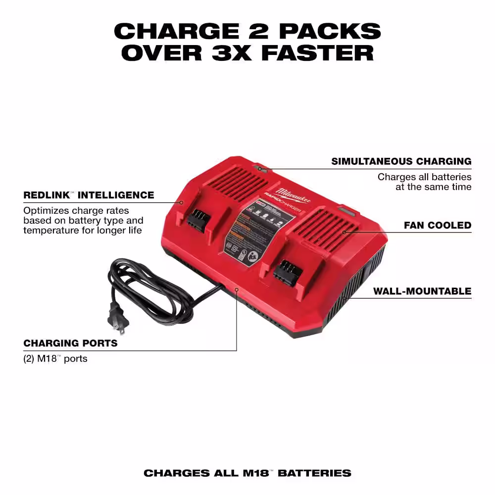 Milwaukee M18 18-Volt Lithium-Ion Dual Bay Rapid Battery Charger