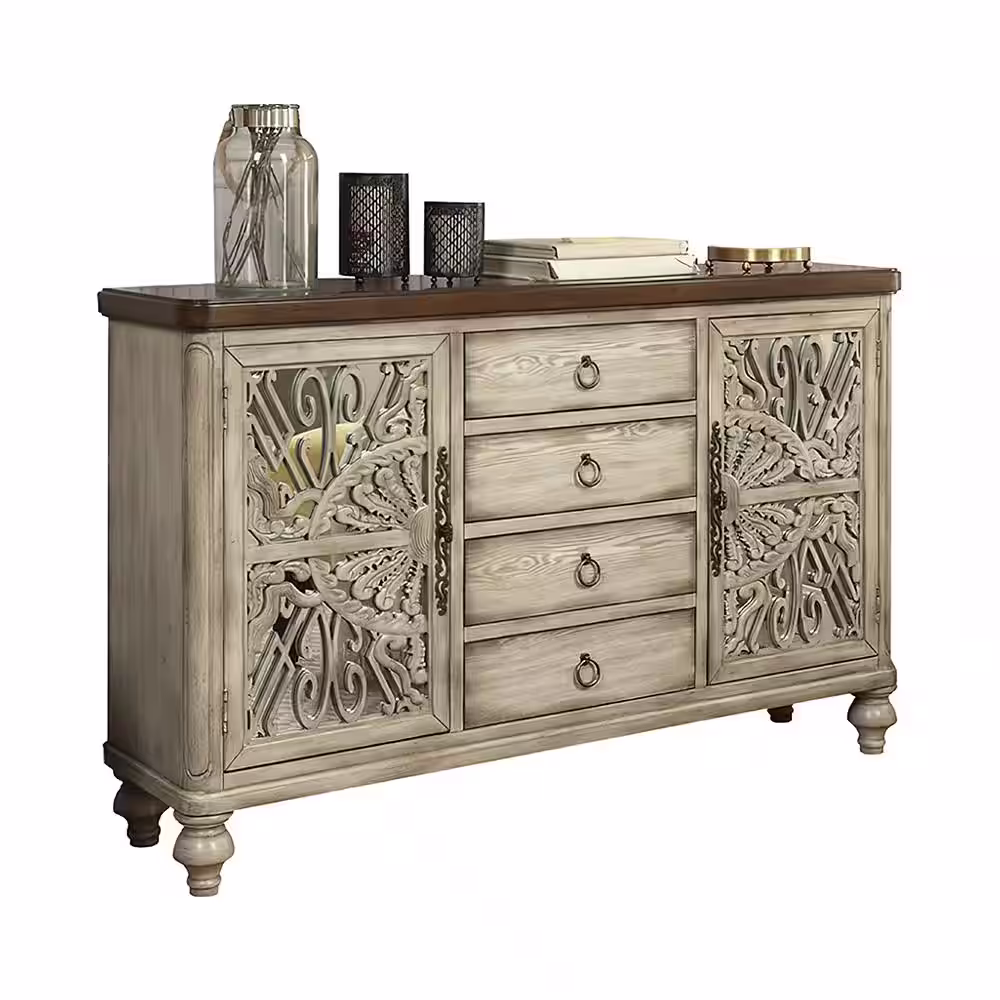 Acme Furniture Vermont 60 in. Antique White Standard Rectangle Wood Console Table