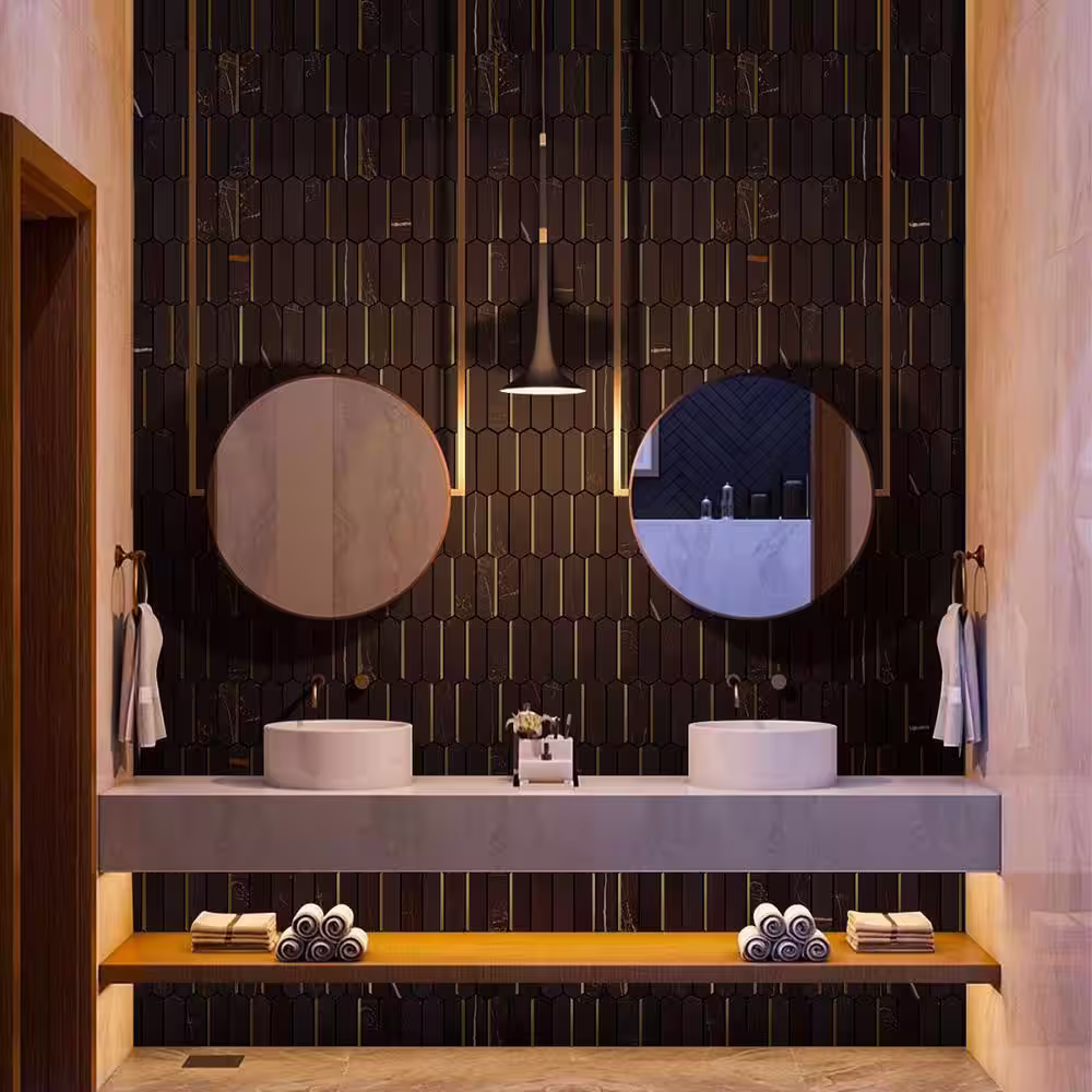 MOLOVO Natural Dorato Black Gold 11.23 in. x 11.62 in. Picket Polished Marble Mosaic Tile (9.1 sq. ft./Case)